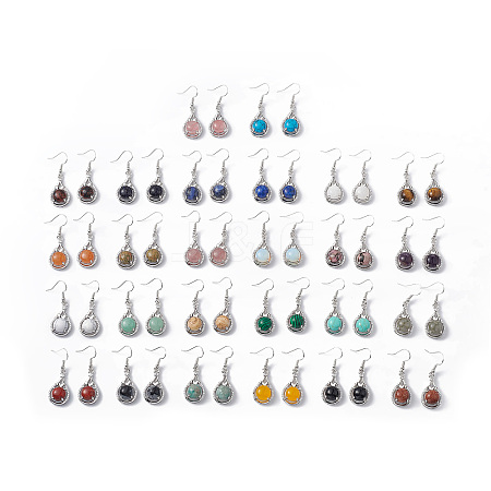 Gemstone Teardrop Dangle Earrings with Crystal Rhinestone EJEW-A092-02P-1