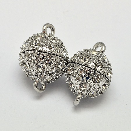 Oval Brass Rhinestone Magnetic Clasps with Loops KK-D507-B-11P-1