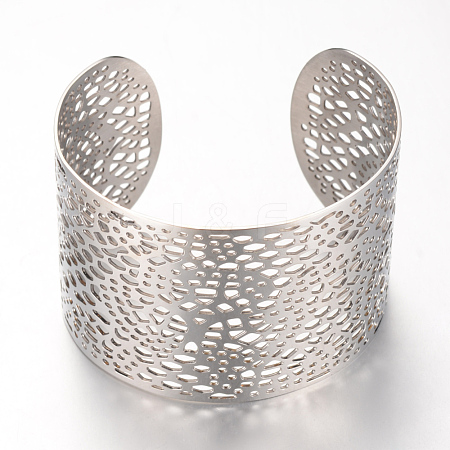 Non-Tarnish 304 Stainless Steel Filigree Cuff Bangles X-STAS-S060-15-1