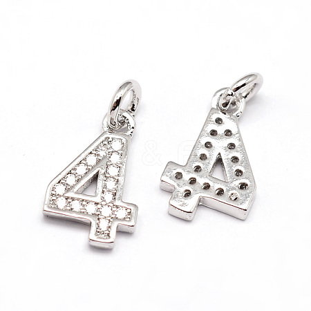 Real Platinum Plated Tone Brass Micro Pave Cubic Zirconia Number Charms ZIRC-E011-04-1