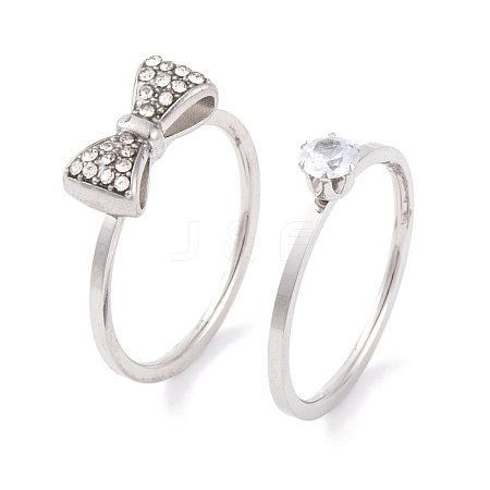 Bowknot 304 Stainless Steel Finger Ring Set for Women RJEW-C086-09-P-1