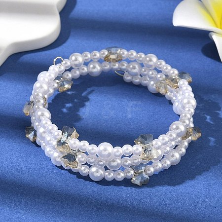 Glass & ABS Plastic Imitation Pearl Beaded Multi-srand Bracelets BJEW-JB12321-02-1