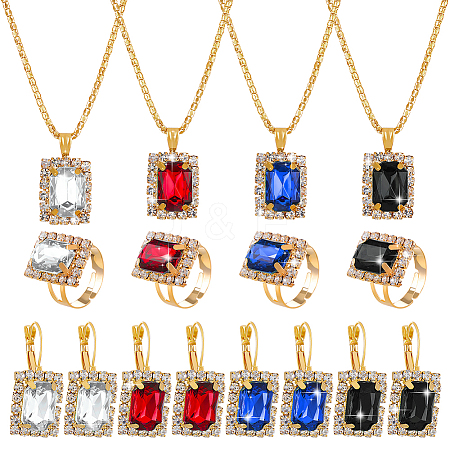 4 Colors Rectangle Rhinestone Jewerly Set SJEW-HY0001-12-1