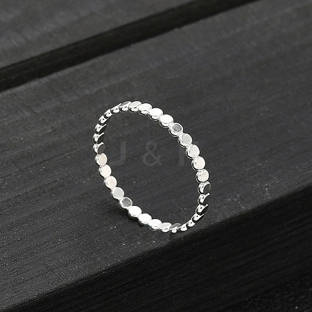 925 Sterling Silver Flat Beaded Finger Rings for Women RJEW-NH0002-01A-S-1