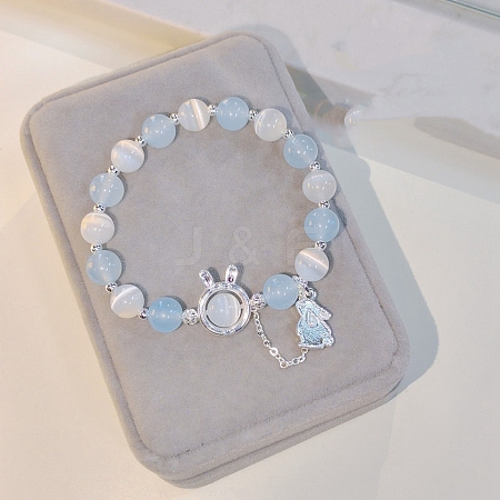 Rabbit Alloy Cat Eye Round Beaded Charm Bracelets for Women WG9D4EC-08-1