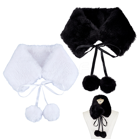 2Pcs 2 Colors Imitation Rex Rabbit Fur Plush Scarf AJEW-PH0008-63-1