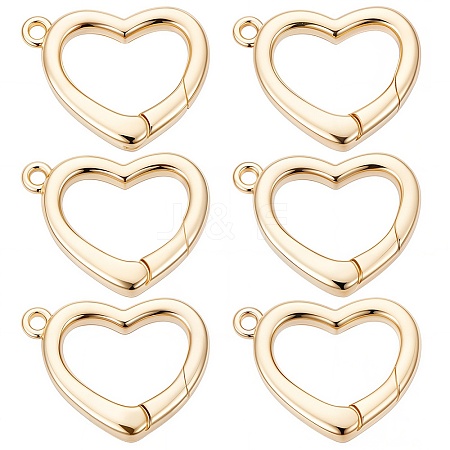 6Pcs Rack Plating Heart Brass Spring Gate Rings KK-SC0006-08-1