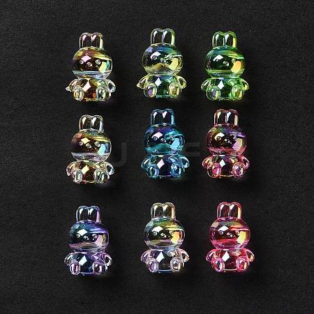 UV Plating Rainbow Iridescent Acrylic Beads OACR-H015-08-1