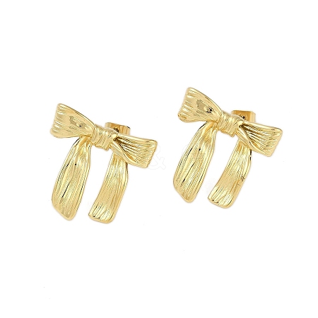 Ion Plating(IP) 304 Stainless Steel Bowknot Stud Earrings for Women EJEW-K281-23G-1