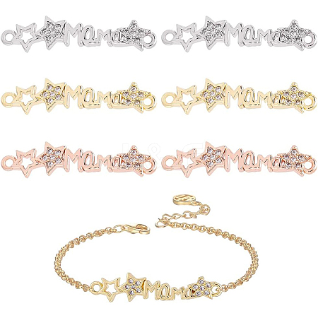 6Pcs 3 Colors Brass Micro Pave Clear Cubic Zirconia Connector Charms ZIRC-BC0001-16-1
