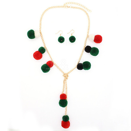 Christmas Polyester Pompom Ball Necklaces & Dangle Earring Sets FS-WG24699-02-1
