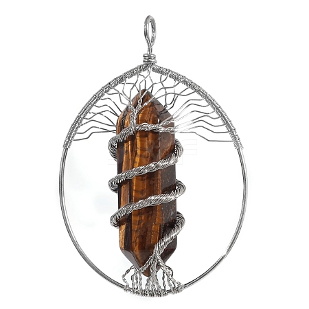 Copper Wired Natural Tiger Eye Pendants PW-WG815F9-07-1