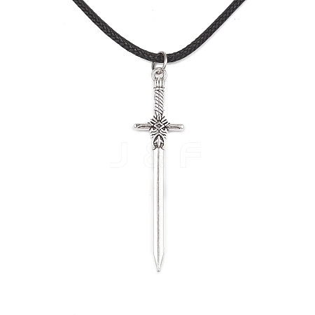 Alloy Sword Pendant Necklace with Waxed Cords NJEW-JN04473-1