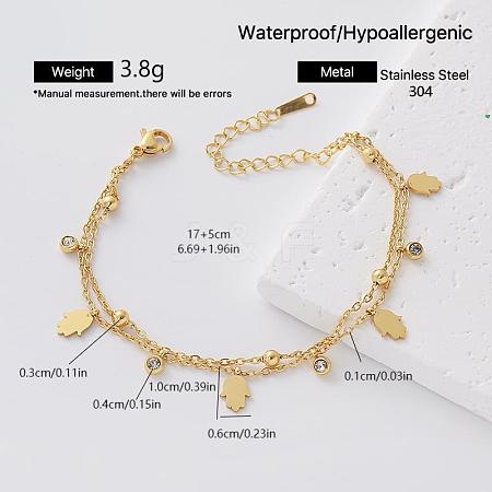 304 Stainless Steel Pave Clear Cubic Zirconia Charm 2-Strand Bracelets for Women VY6048-3-1