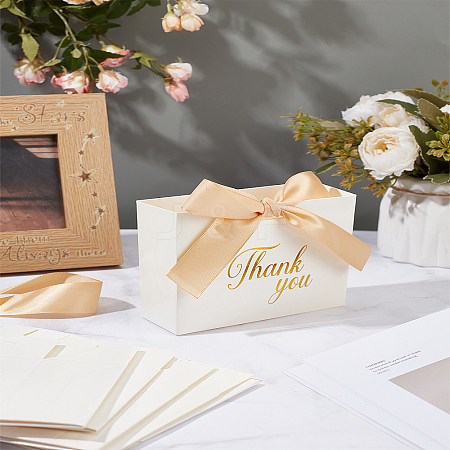 10Pcs Gold Stamping Thank You Printed Paper Candy Gift Packaging Boxes with Ribbon CON-LP0001-12-1