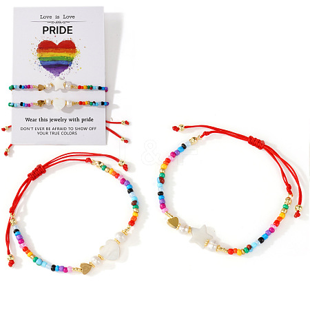 2Pcs Pride Rainbow Glass Seed Bracelet Sets LS-PW1588-1
