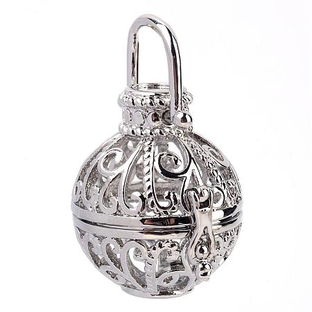 Rack Plating Brass Cage Pendants KK-S751-015P-1