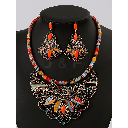 Bohemia Alloy Colorful Rhinestone Pendant Necklaces & Stud Dangle Earrings Sets FS-WGA6B85-03-1
