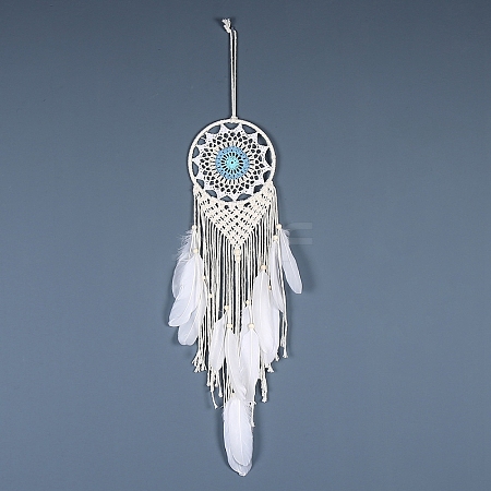 Iron Bohemian Woven Web/Net with Feather Macrame Wall Hanging Decorations PW-WG41914-04-1