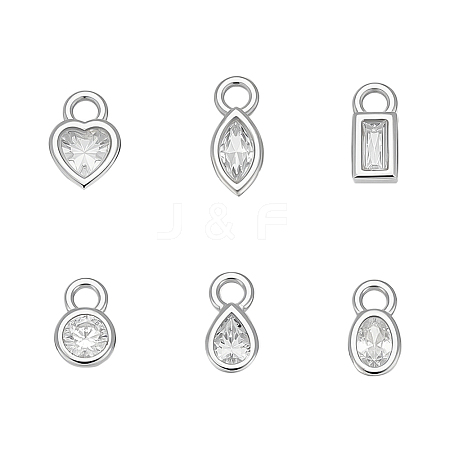 6Pcs 6 Styles 925 Sterling Silver Pave Crystal Rhinestone Charms STER-BC0003-72-1