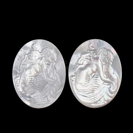 Natural White Shell Carved Cabochons SHEL-G024-02C-1