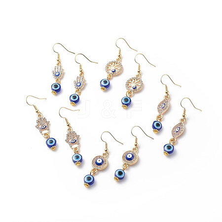 Crystal Rhinestone Dangle Earrings with Enamel Evil Eye EJEW-JE05012-1