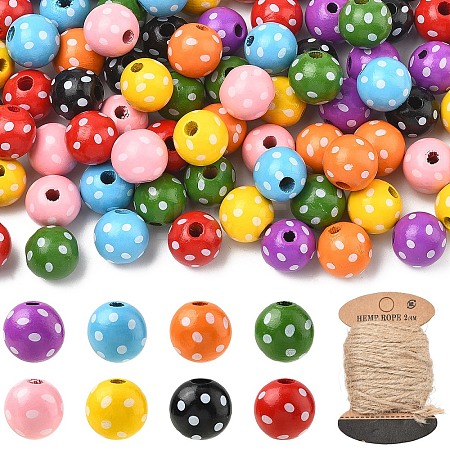 80Pcs 8 Colors Dyed Natural Wooden Beads WOOD-YW0001-90-1