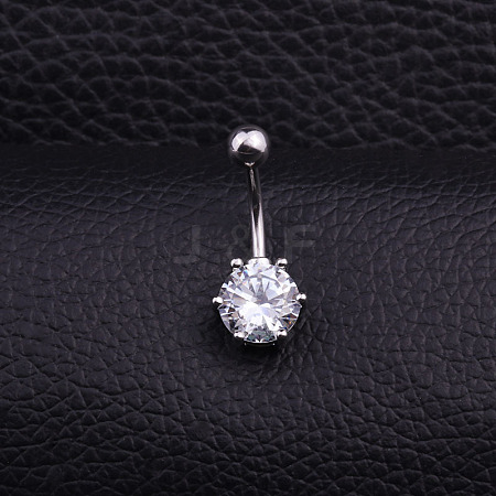 316L Surgical Stainless Steel Micro Pave Clear Cubic Zirconia Curved Barbell Belly Rings WGD8A79-01-1