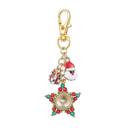 Christmas Star Glass Seed & Alloy Enamel Pendant Decoration HJEW-MZ00079-1