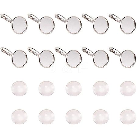 Clear Domed Glass Cabochon Cover and Brass Lever Back Earring Settings for DIY DIY-PH0001-60S-1