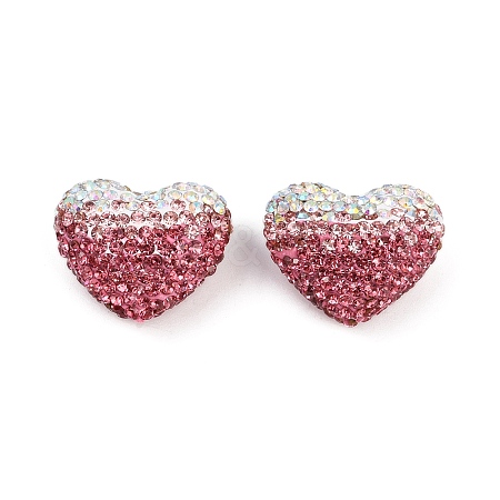 Gradient Color Heart Shaped Polymer Clay Rhinestone Beads CLAY-NH0002-03A-1