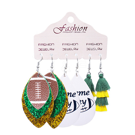 3 Pairs Alloy Imitation Leather Rugby Dangle Earrings FS-WG65883-03-1