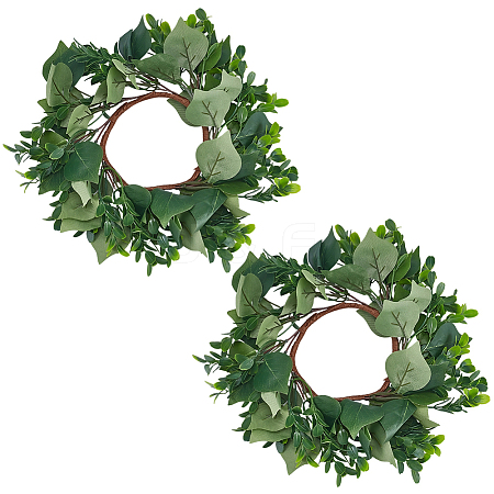 2Pcs Cloth Artificial Leaf Candle Rings Wreath AJEW-SP0004-47A-1