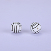 Printed Round with Baseball Pattern Silicone Focal Beads SI-JX0056A-109-1
