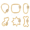 6Pcs 6 Styles Brass Micro Pave Clear Cubic Zirconia Screw Carabiner Lock Charms KK-ME0004-07-1