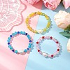 3Pcs 3 Colors Spray Painted Crackle Glass Beads Stretch Bracelets for Women BJEW-MZ00201-1