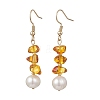 Natural Cultured Freshwater Pearl & Natural Amber Dangle Earrings EJEW-JE06961-3
