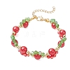 Christmas Glass & Baking Paint Pearlized Glass Pearl Round Beaded Bracelets for Women BJEW-JB12441-03-2