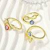 Brass Micro Pave Clear Cubic Zirconia Enamel Cuff Rings for Women RJEW-L113-031G-3