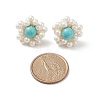 Synthetic Green Turquoise & Shell Pearl Braided Flower Stud Earrings EJEW-TA00161-4