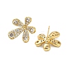 Flower Brass Micro Pave Clear Cubic Zirconia Stud Earring Findings KK-D102-08G-2