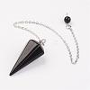 Natural Dyed & Heated Black Agate Hexagonal Pointed Dowsing Pendulums G-G956-D05-FF-2