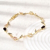 Leaf Brass Micro Pave Cubic Zirconia Link Chain Bracelets for Women BJEW-D455-01G-05-3