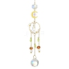 Glass Teardrop & Mushroom &  Brass Moon Suncatcher HJEW-JM04934-01-1