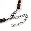 Natural Tiger Eye 4.5mm Round Beaded Flower Pendant Necklaces NJEW-T016-04I-6