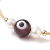 Natural Amethyst & Evil Eye Lampwork & Natural Pearl Beaded Bangle BJEW-JB08463-03-4