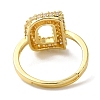 Rack Plating Letter Brass Micro Pave Clear Cubic Zirconia Adjustable Rings for Women KK-S391-03G-D-3