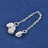 Brass Pave Clear Cubic Zirconia European Safety Chains with Charms KK-L236-15D-S-2