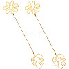 Brass Flower & Leaf Charms Bookmarks AJEW-TAC00029-3