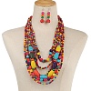 Handmade Wood Beads Multi-Layer Necklaces & Boho Dangle Earrings Set SJEW-A001-01B-1